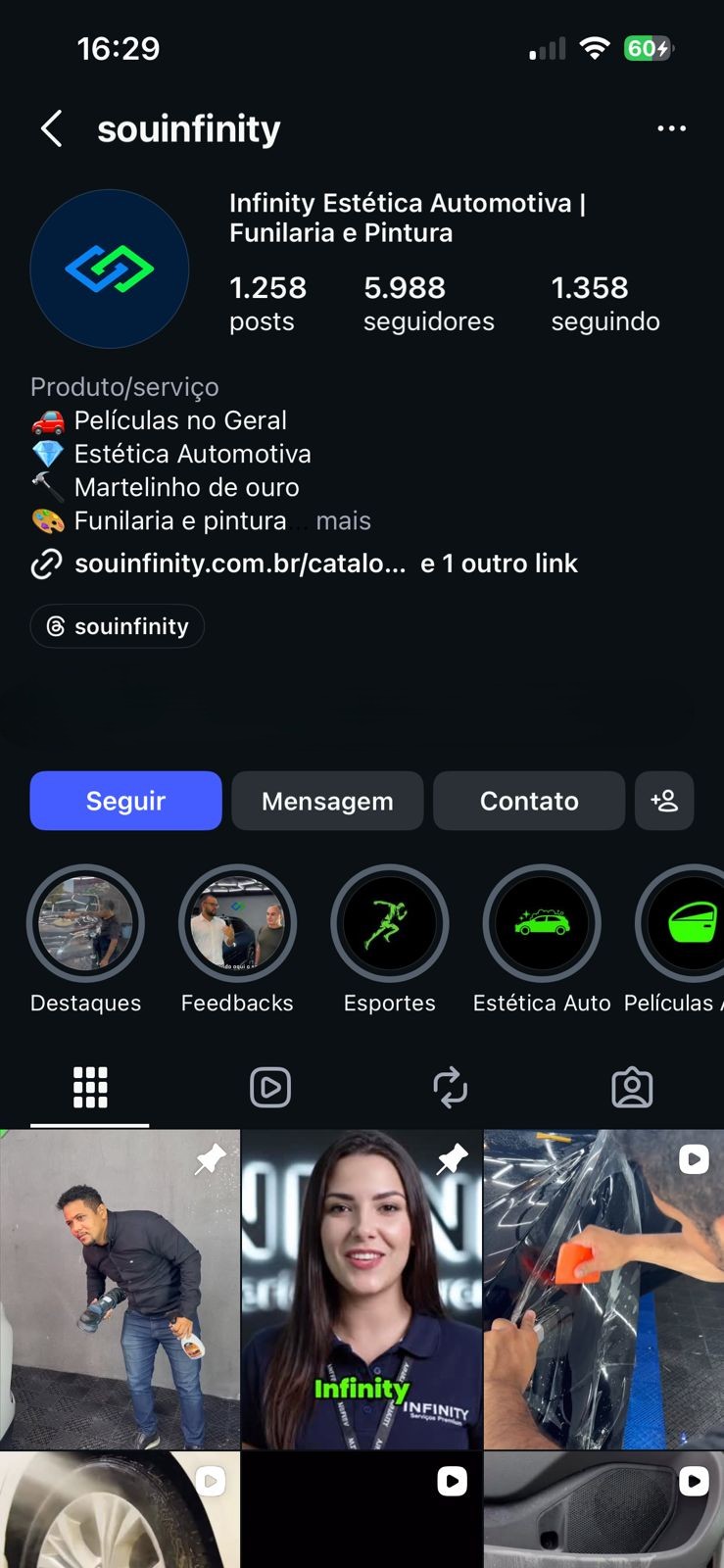 Perfil do Instagram @souinfinity